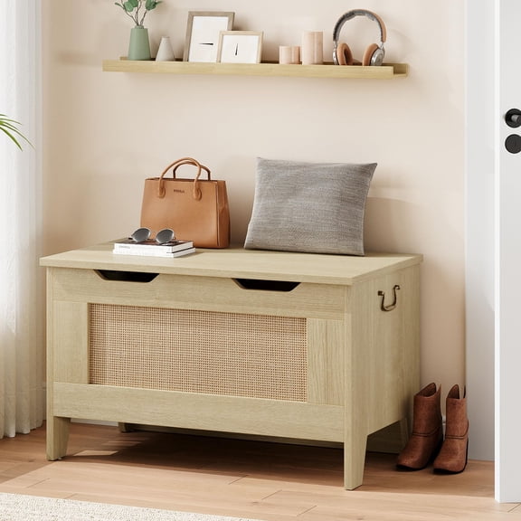 Yeshouse Storage Chest, Storage Bench with Safety Hinge, Wooden Storage Trunk, Flip Top Blanket Storage Chest Trunks, Bench Storage for Entryway, Living Room, Bedroom