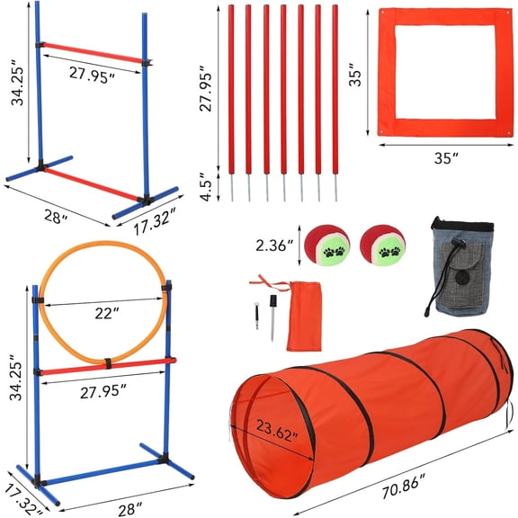 Yeshouse Sunvasagoo Dog Agility Course Backyard Set, 87-Piece Dog Obstacle Course Training Starter Kit with Tunnel, Adjustable Dog Hoop,Weave Poles, Jump Ring, Pause Box, Toy Balls and Storage Bag