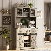 Yeshouse Tall 72" Kitchen Bar Cabinet, Farmhouse Hutch with Sliding Barn Door, 3 Storage Drawers & Shelves