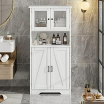 Yeshouse Tall Bathroom Cabinet, Freestanding Storage Cabinet with Glass Doors and Adjustable Shelves, 54" Modern Cupboard for Kitchen, Pantry, Living Room
