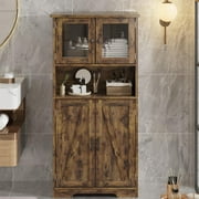 Yeshouse Tall Bathroom Cabinet, Freestanding Storage Cabinet with Glass Doors and Adjustable Shelves, 54" Modern Cupboard for Kitchen, Pantry, Living Room