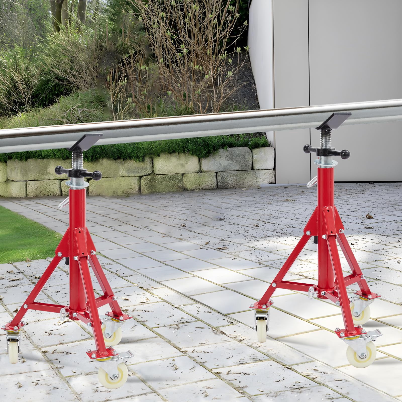 Yeshouse V-Head Pipe Jack Stand with Casters, 28-52 Inch Adjustable Height,1/8"-12" Capacity, 2500 lb Load Capacity,Heavy Duty Carbon Steel Body, Steel Jack Stands with Portable Folding Legs