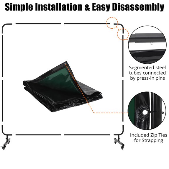 Yeshouse Vinyl Welding Screen with Frame, Flame-Resistant PVC Welding Curtain with Lockable Swivel Wheels, Transparent Welding Screen Panel for Welding Safety