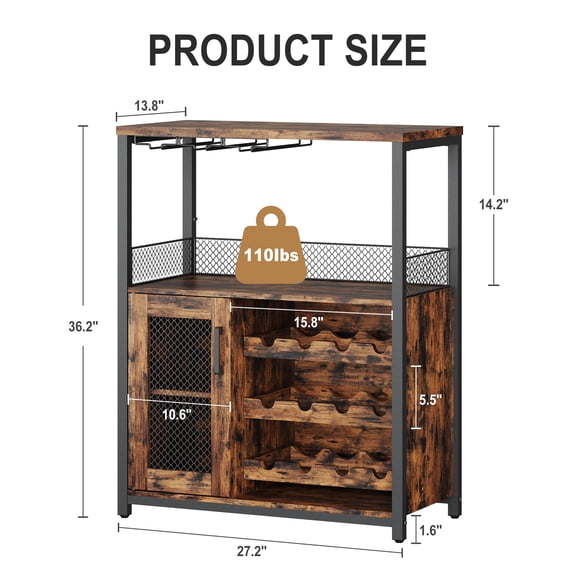 Yeshouse Wine Bar Cabinet, Liquor Cabinet with Detachable Wine Rack, Small Coffee Bar with Storage & Glass Holder, Mesh Door, Buffet Sideboard for Dining Room Kitchen Living Room