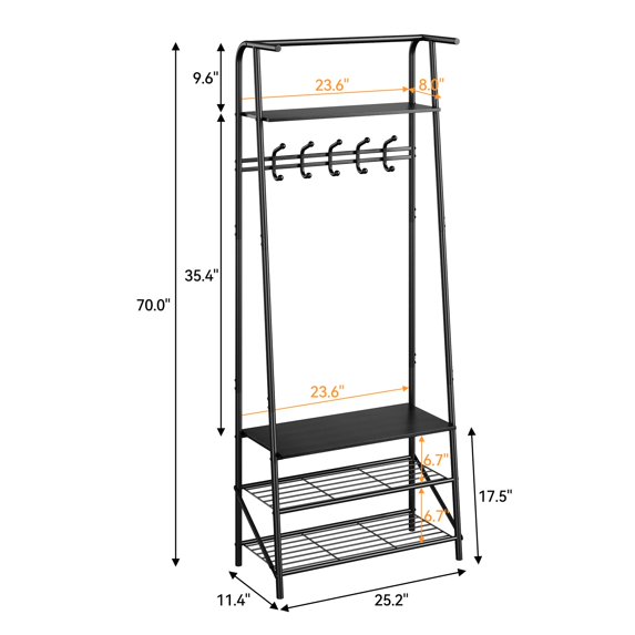 Yeshouse Wooden Coat Rack with Shoe Bench, Sturdy Shoe Rack Organizer for Hallway, Mudroom, Bedroom