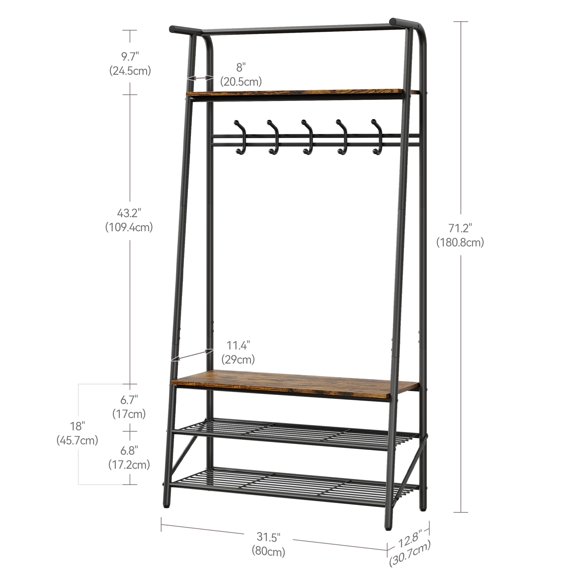 Yeshouse Wooden Coat Rack with Shoe Bench, Sturdy Shoe Rack Organizer for Hallway, Mudroom, Bedroom