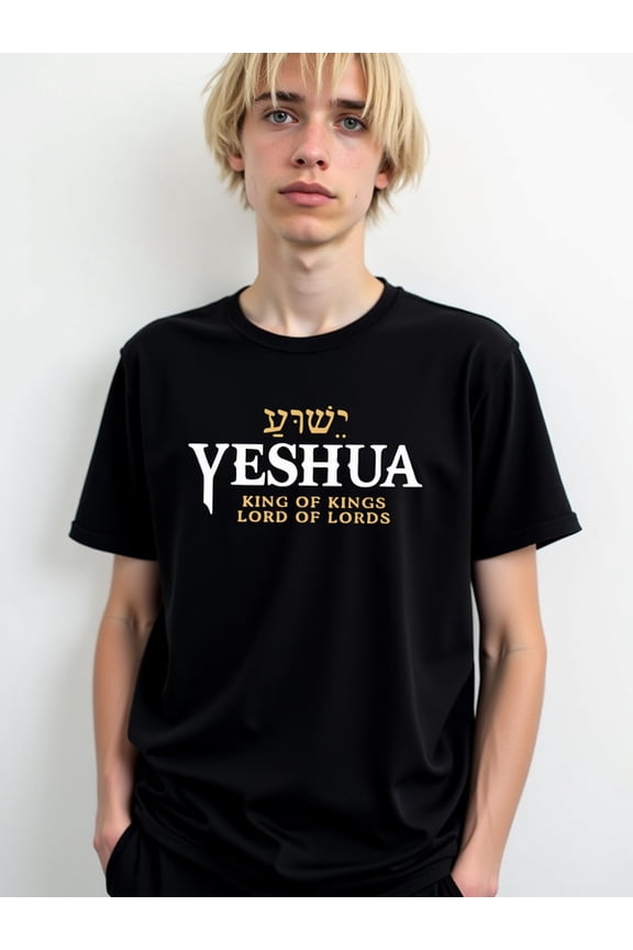 Yeshua: King of Kings men's round neck T-shirt black top summer Perfect for exercise Unique Design Unisex Shirt Short Sleeve tshirts