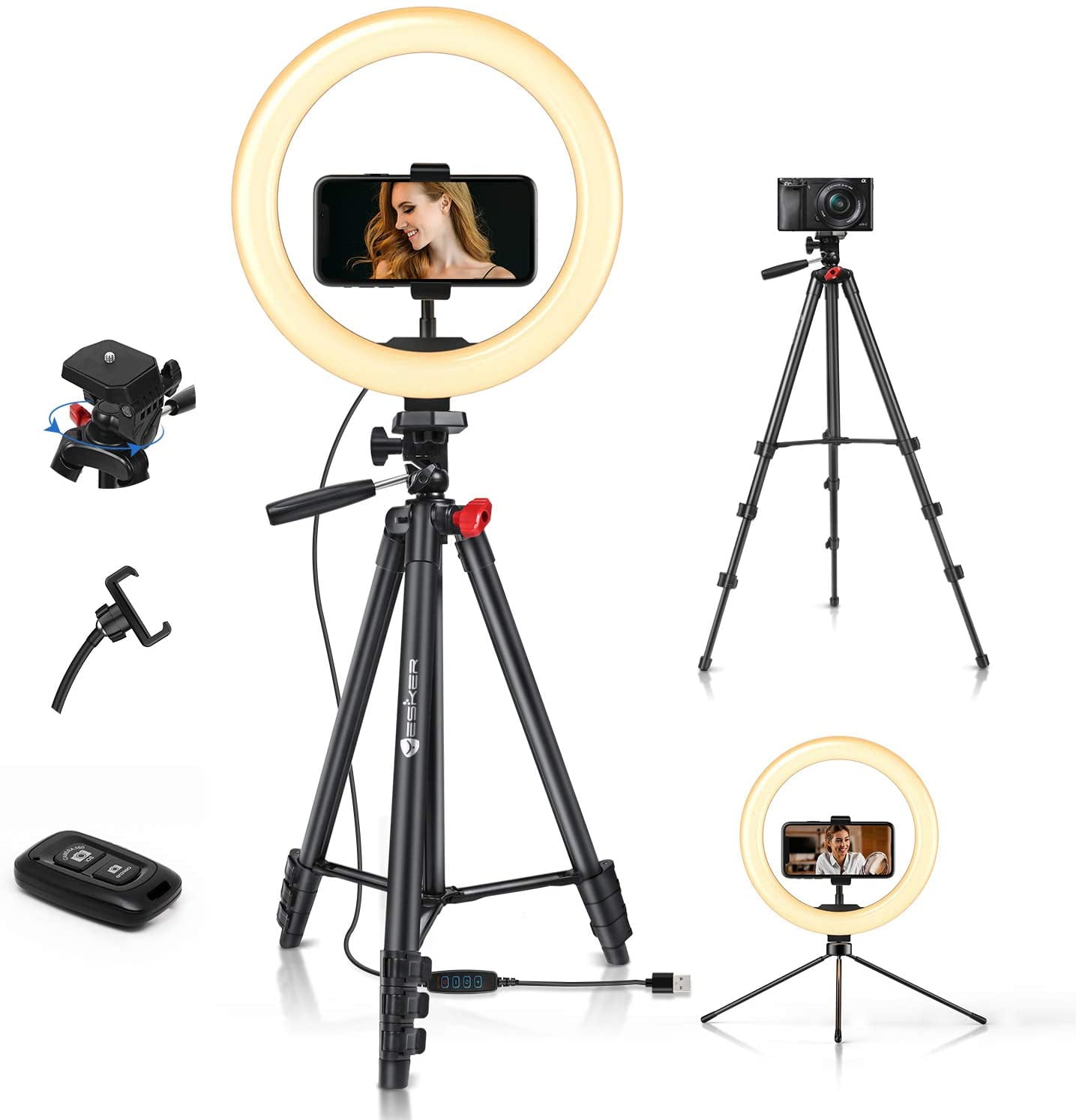 10.2Selfie Ring Light avec support pour trépied et 3 supports