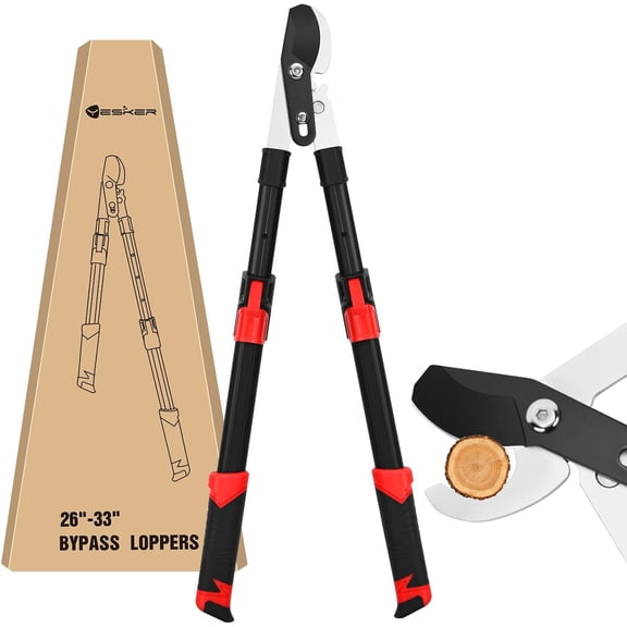 Yesker 26-33 Inch Extendable Bypass Loppers for Tree Trimming Heavy Duty Powerful Gear Tree Trimmer w Non-slip Handle Sharp Steel Blade up to 1.8" Cut Capacity Branch Cutter Chops Thick Branches Ease