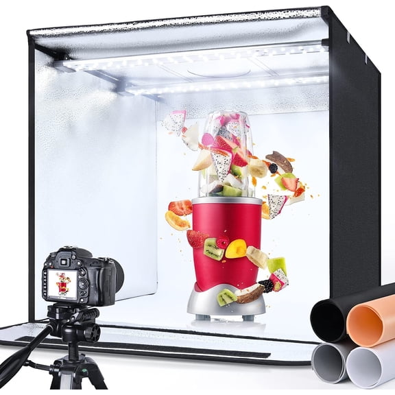 Yesker Photo Light Box, 24x24x24 inch Portable Lighting Tent Kit Brightness Adjustable Studio Photography Booth with 126 Large LED Lights CRI95+ with 4 Background for Large Items Shooting