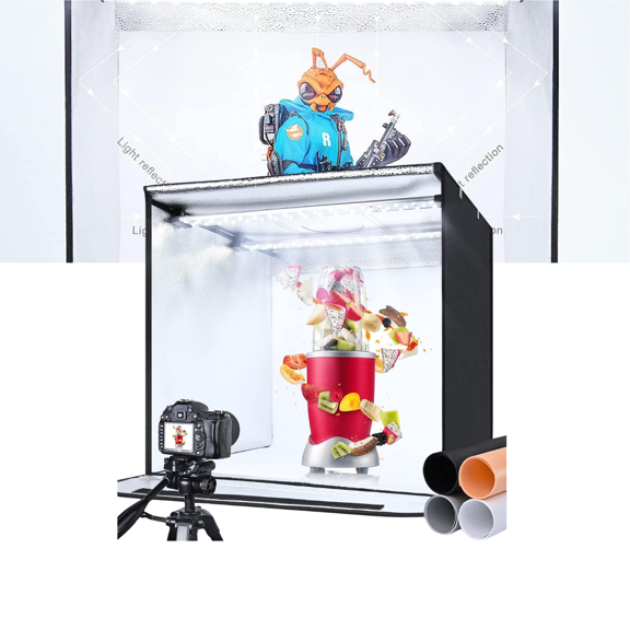 Yesker Photo Light Box, 24x24x24 inch Portable Lighting Tent Kit Brightness Adjustable Studio Photography Booth with 126 Large LED Lights CRI95+ with 4 Background for Large Items Shooting