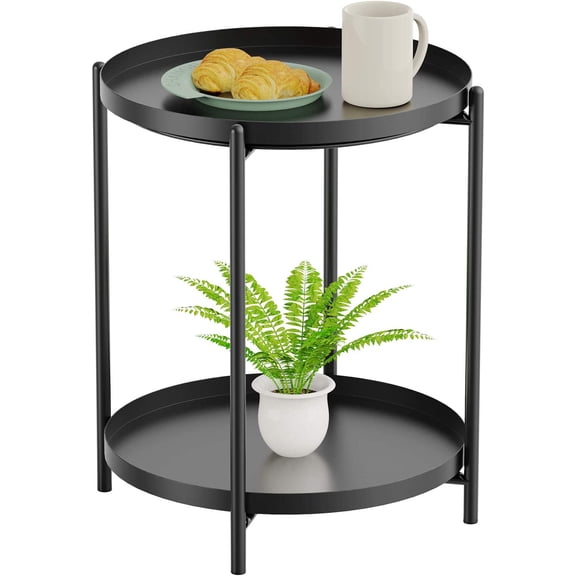 Yesker Side Table, End Table Metal Small Table Indoor Outdoor & Snack Bedside Table Sofa Side Snack Table Accent Coffee Table Living Room Bedroom Balcony 2 Layer
