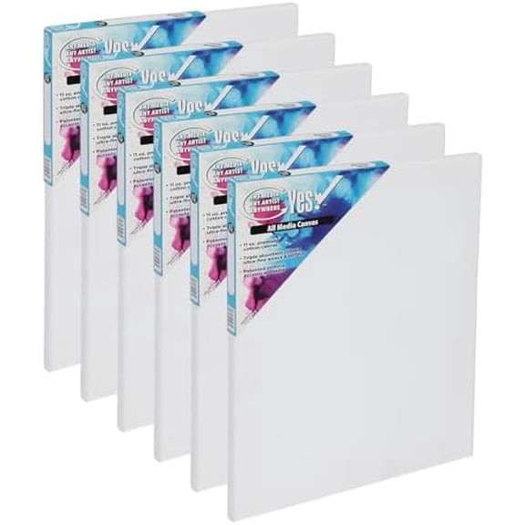 Yesl edia Stretched Canvas for Painting, 22x28" Canvas 6 Pack, 3/4 in Deep, 11oz Weight, Triple-Primed Acid-Free, Accepts Acrylics, Oils, Watercolors & Inks, Fine Close-Weaved Smooth Cotton