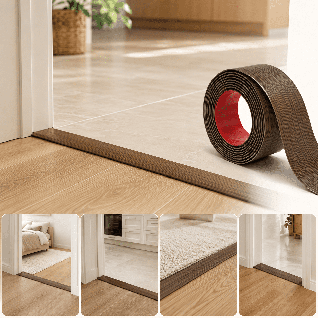Yeslife 1 pc Self Adhesive Floor Transition Strip, 10 ft x 1.57 in, Brown Vinyl, Flexible Waterproof Gap Cover for Laminate, Tile and Carpet Flooring