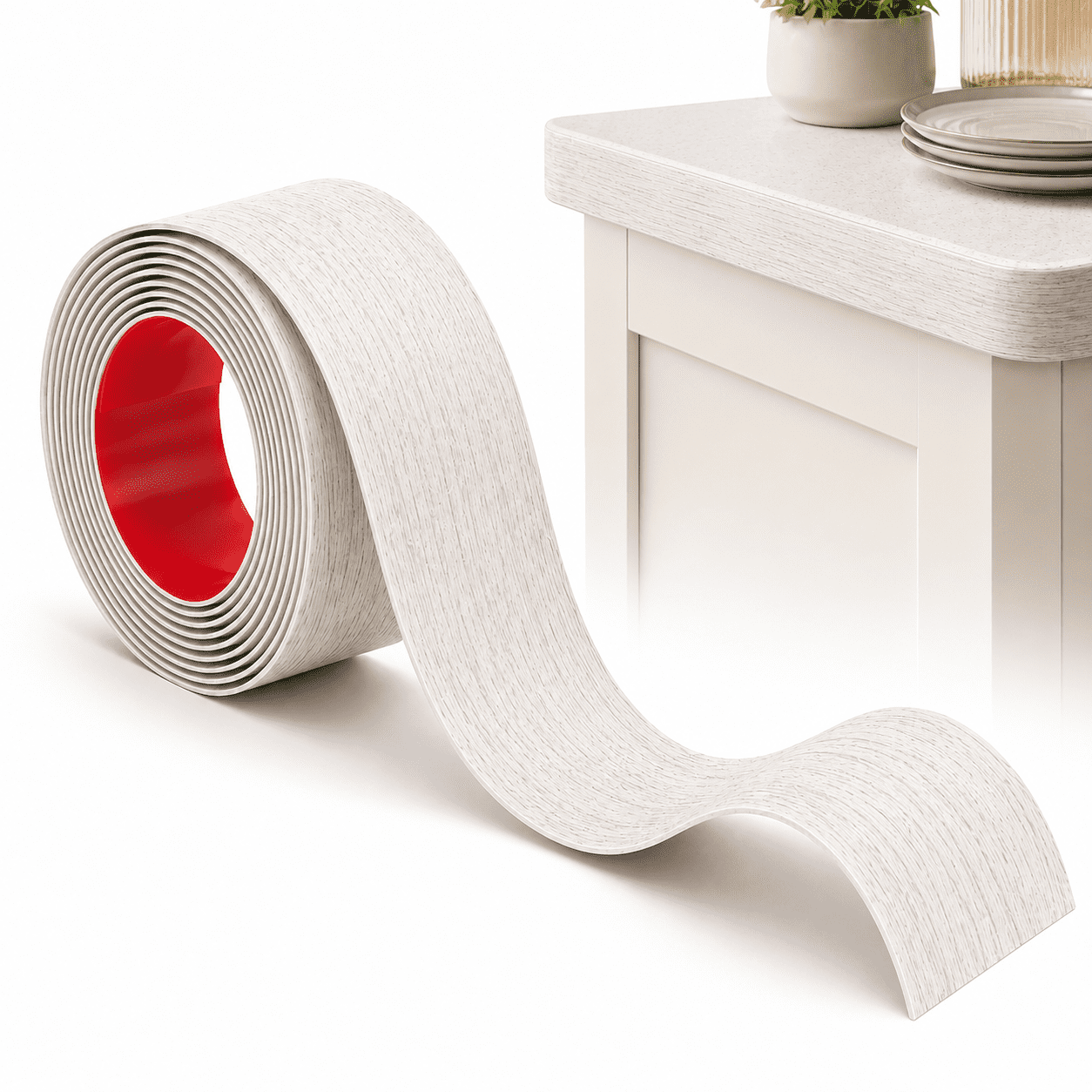 Yeslife 1 pc Self Adhesive Floor Transition Strip, 10 ft x 1.57 in, White-Washed Vinyl, Flexible Waterproof Gap Cover for Laminate, Tile and Carpet Flooring