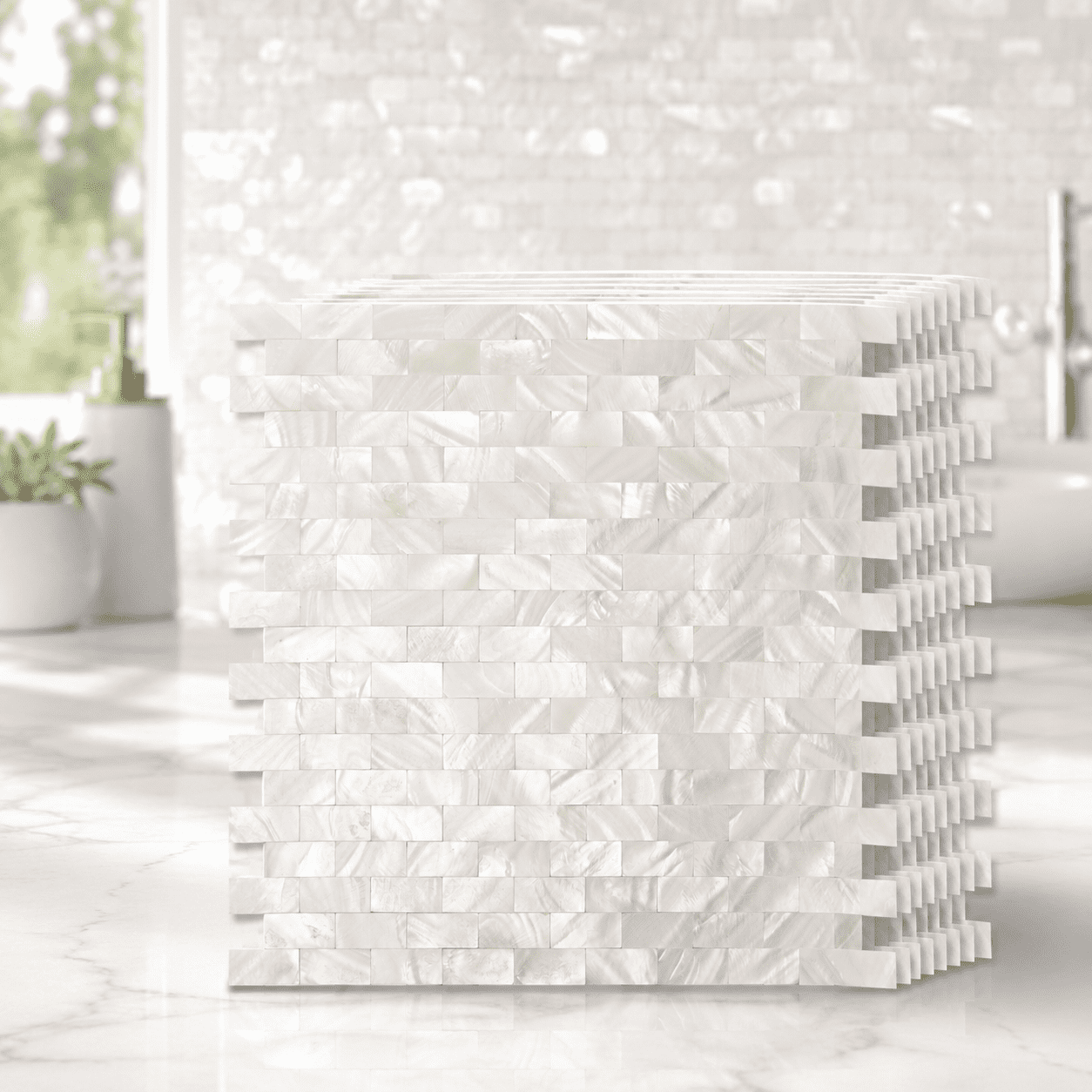 Yeslife 10-Pack Mother of Pearl Mosaic Tile, 11.8 x 11.8in, White Shell Mesh-Mounted Groutless for Backsplash, 9.7 sq ft