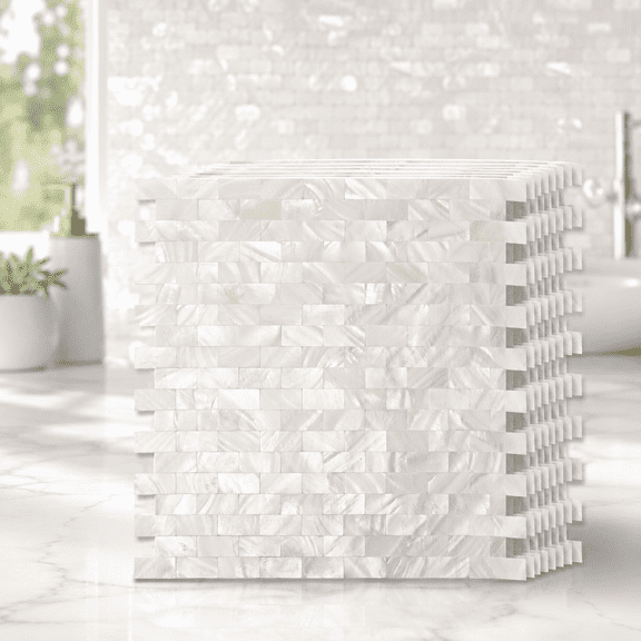 Yeslife 10-Pack Mother of Pearl Mosaic Tile, 11.8 x 11.8in, White Shell Mesh-Mounted Groutless for Backsplash, 9.7 sq ft