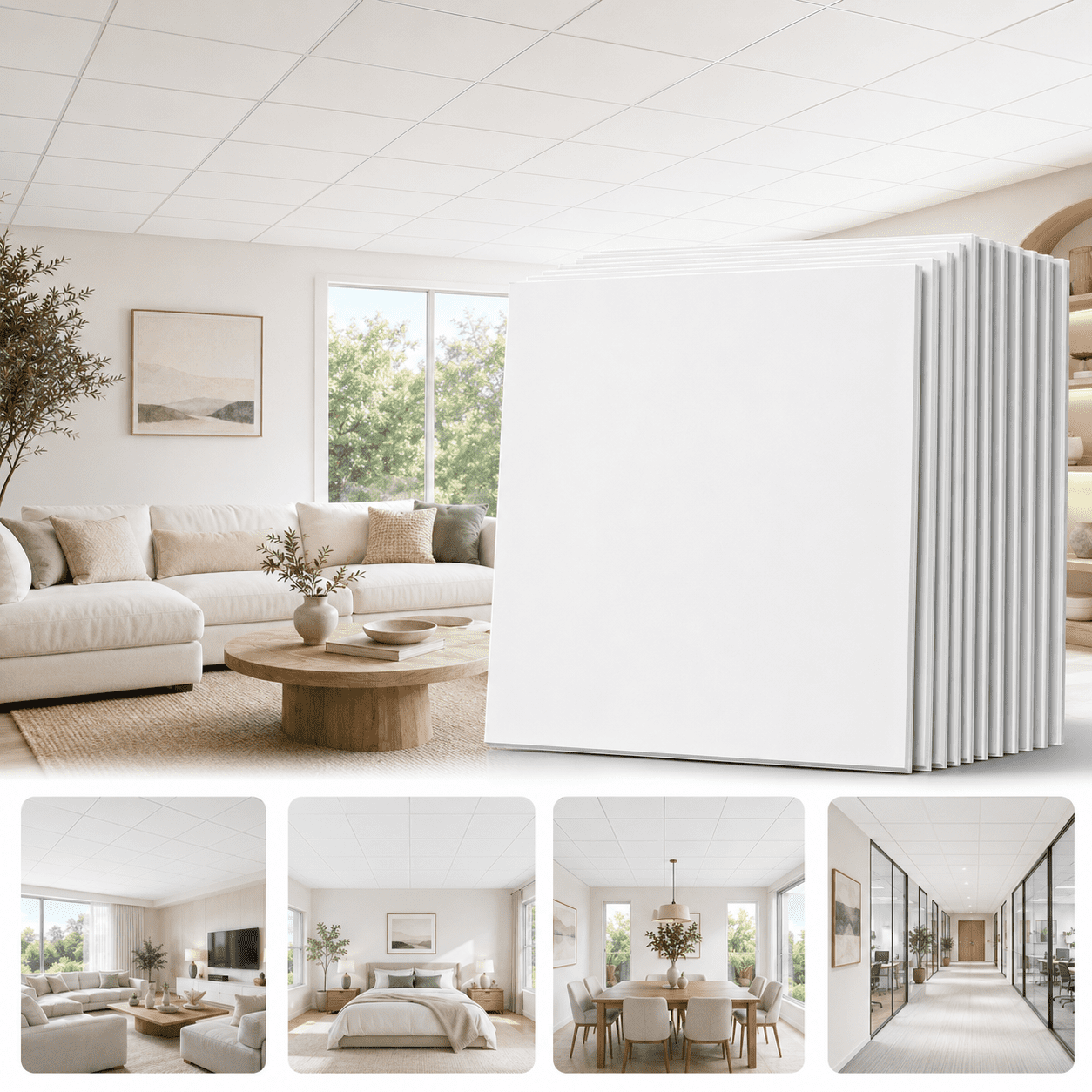 Yeslife 12-Pack 2ft x 2ft PVC Drop Ceiling Tiles, White, Waterproof Reusable Planks for Home Office, 48 sq ft Cover