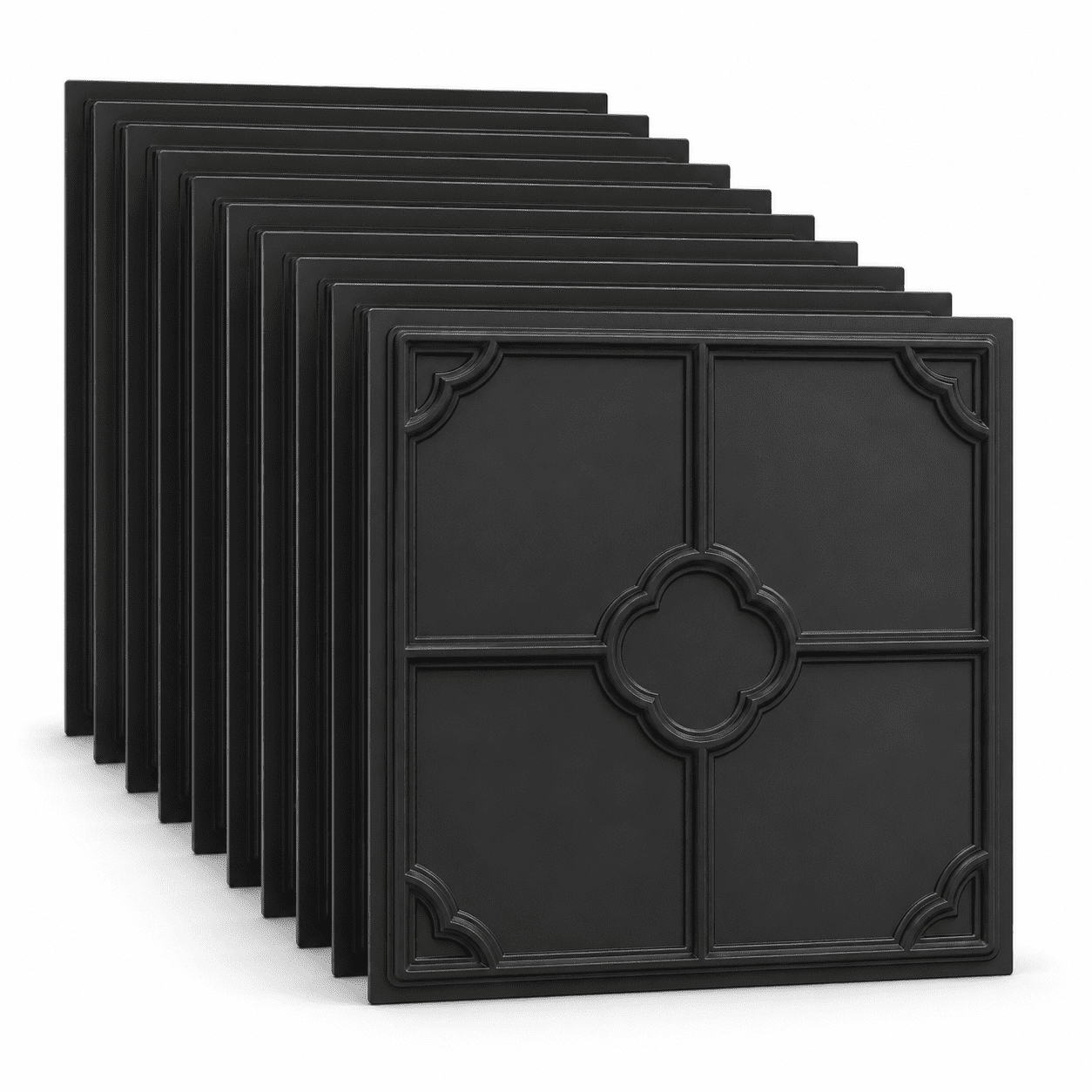 Yeslife 12-Pack Decorative Ceiling Tiles, 2 x 2 ft Black Embossed Panels, Waterproof Lightweight Drop-in Glue-up for Living Room Kitchen Bathroom, 48 sq ft