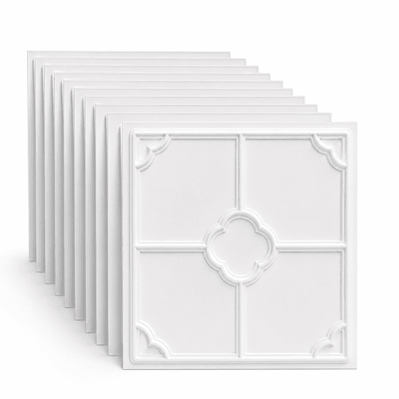 Yeslife 12-Pack Decorative Ceiling Tiles, 2 x 2 ft White Embossed Panels, Waterproof Lightweight Drop-in Glue-up for Living Room Kitchen Bathroom, 48 sq ft