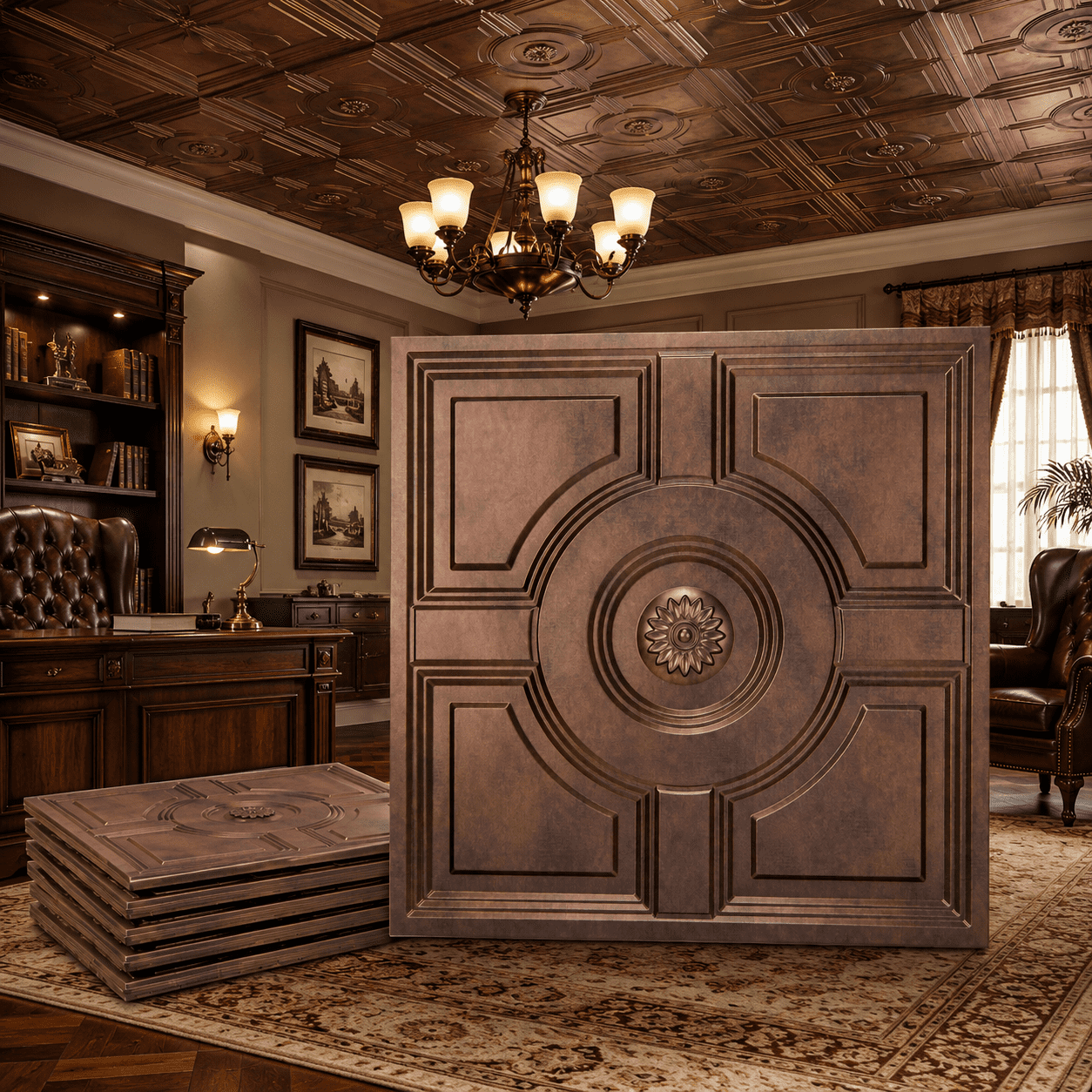 Yeslife 12-Pack Decorative Tiles, 2 x 2 ft, Antique Copper Embossed, Waterproof Drop-in Panels for Ceiling, 48 sq ft