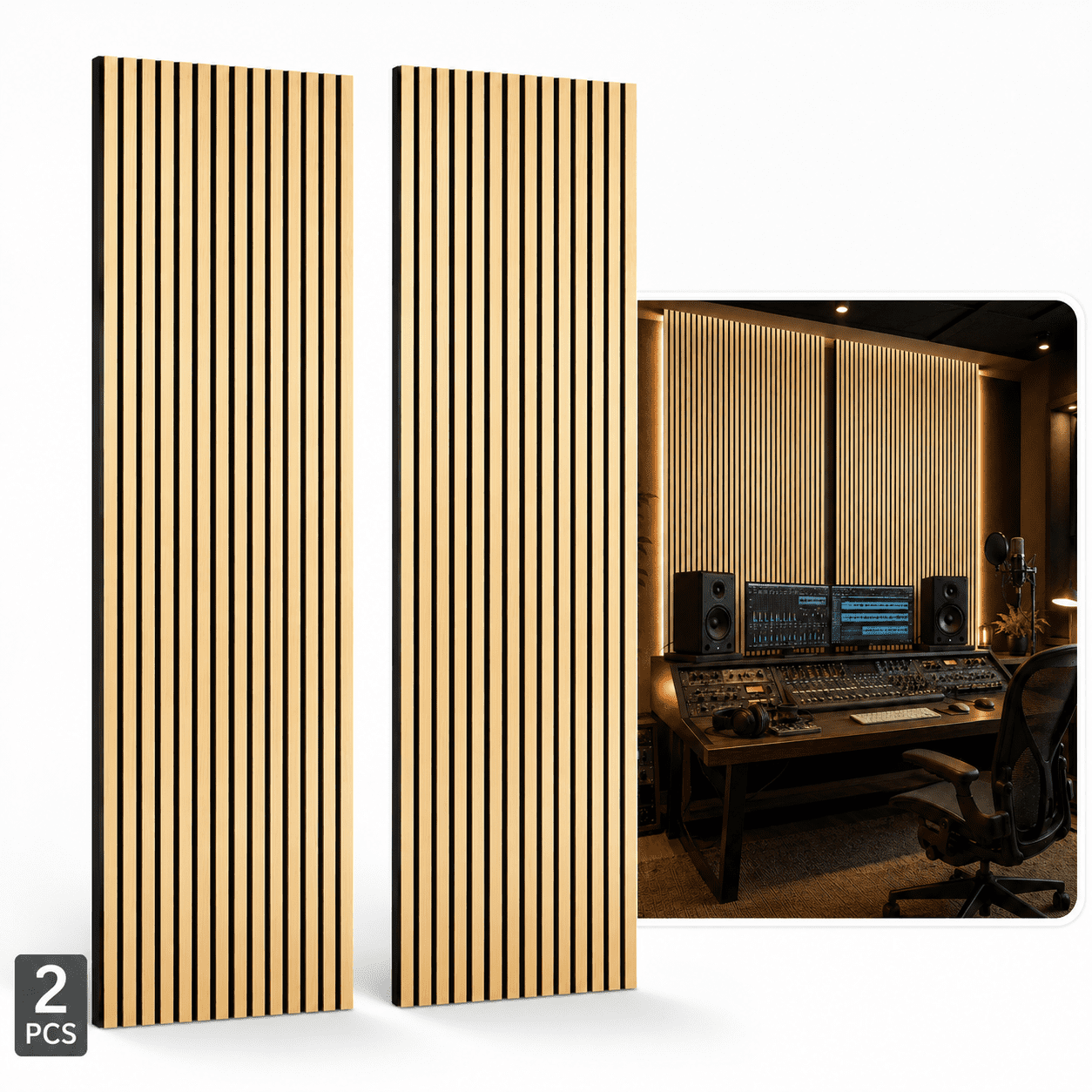 Yeslife 2 pcs Wood Slat Acoustic Wall Panels, 95.7 in x 24 in, Oak MDF, 3D Decorative Sound-Absorbing Panels for Interior Walls, 31.65 sq ft
