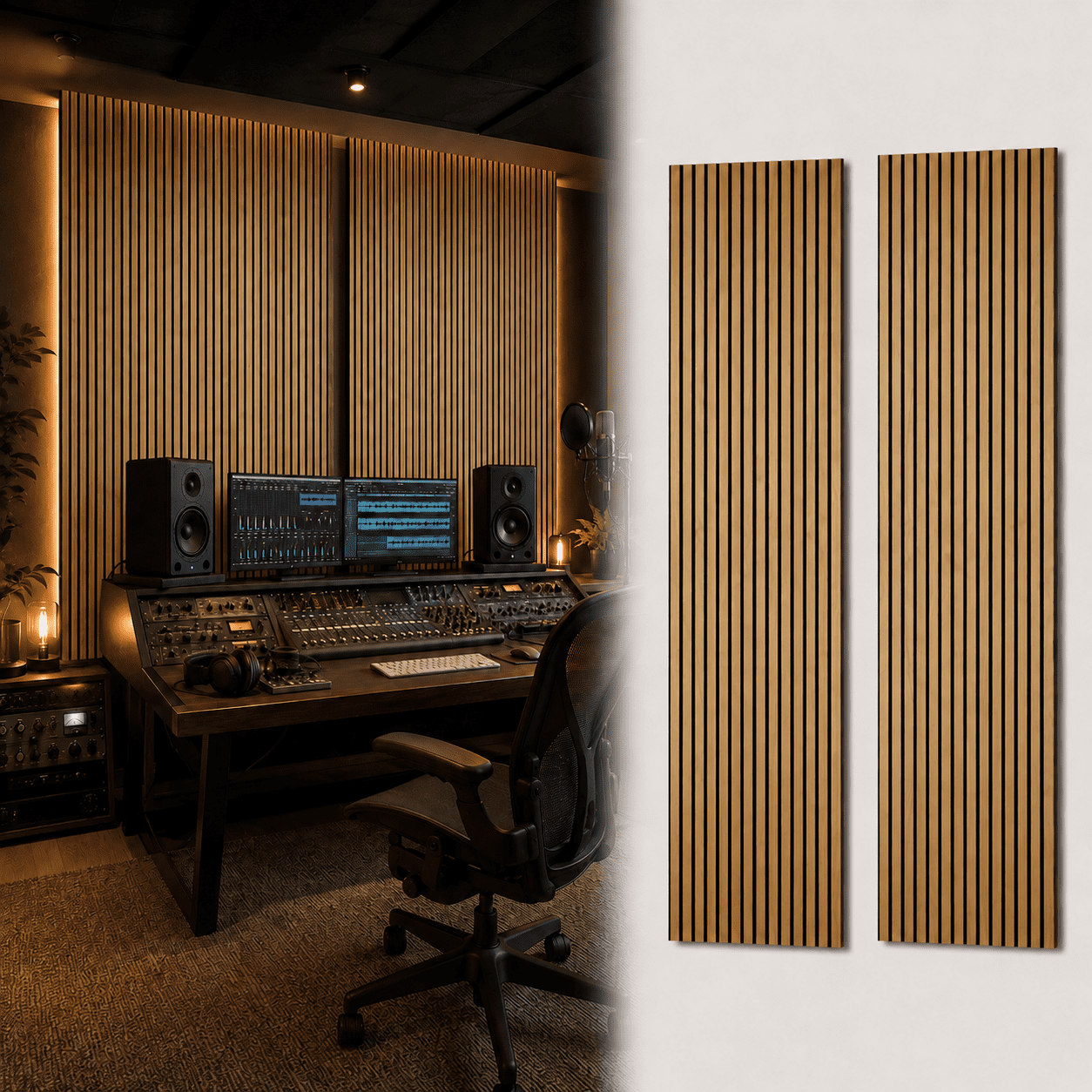 Yeslife 2 pcs Wood Slat Acoustic Wall Panels, 95.7 in x 24 in, Teak MDF, 3D Decorative Sound-Absorbing Panels for Interior Walls, 31.65 sq ft