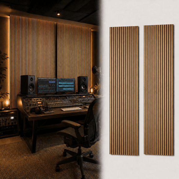 Yeslife 2 pcs Wood Slat Acoustic Wall Panels, 95.7 in x 24 in, Teak MDF, 3D Decorative Sound-Absorbing Panels for Interior Walls, 31.65 sq ft