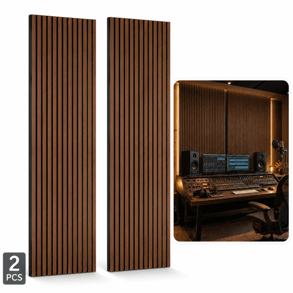 Yeslife 2 pcs Wood Slat Acoustic Wall Panels, 95.7 in x 24 in, Walnut MDF, 3D Decorative Sound-Absorbing Panels for Interior Walls, 31.65 sq ft