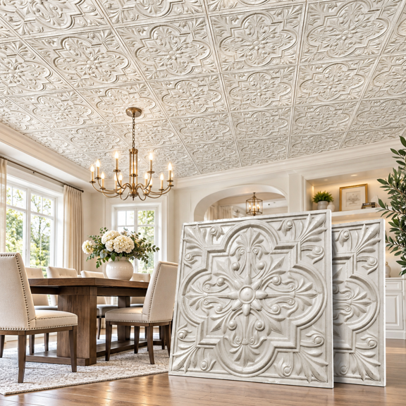 Yeslife 24 in x 24 in PVC Drop Ceiling Tiles, 20-Pack, 3D-Look Printed Decorative Ceiling Panels, Antique copper
