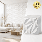Yeslife 33-Pack White PVC 3D Wall Panel Set, 11.8"x11.8" Diamond Pattern Accent Wall Covering for Interior Home D cor - Living Room, Bedroom, Office, TV Background