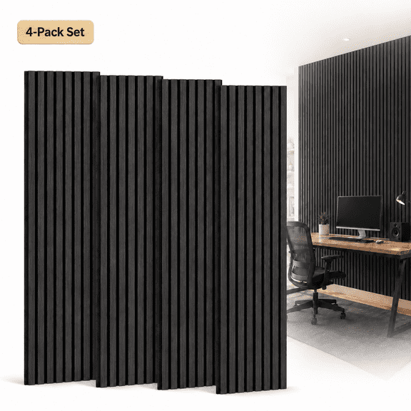 Yeslife 4-Pack Wood Slat Acoustic Wall Panels, 12 in. x 93 in., Grey Oak MDF, Sound Absorbing, Interior Accent Wall, 31 sq. ft.