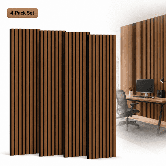 Yeslife 4-Pack Wood Slat Acoustic Wall Panels, 12 in. x 93 in., Walnut MDF, Sound Absorbing, Interior Accent Wall, 31 sq. ft.