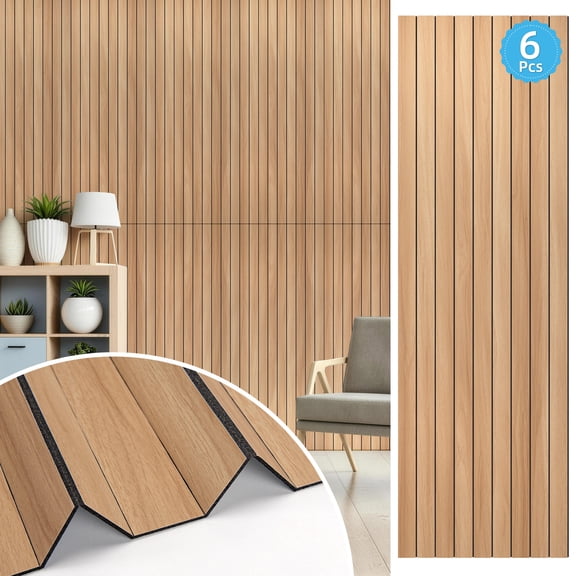 Yeslife 6-Pack Peel and Stick PVC Wood Slat Wall Panels, 48.03 in. x 15.75 in., Oak Wood Grain, Thickened 3D Decorative Wall Panels for Living Room, Bedroom & Office