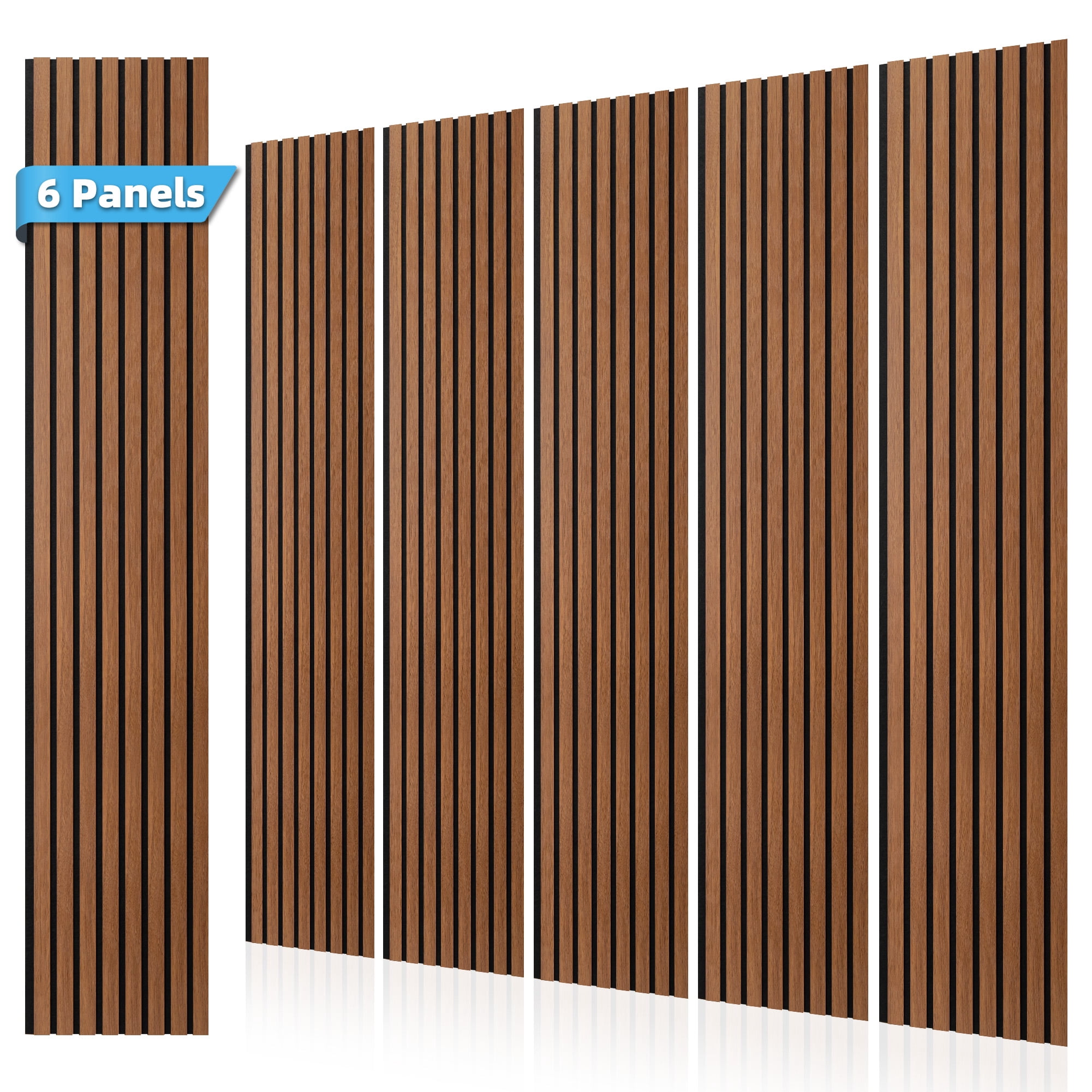 Yeslife 6-Pack Wood Slat Wall Panels, 11.81 x 92.91 in., Walnut MDF Acoustic Wall Panels, Modern Fluted Wooden Accent Wall Paneling for Living Room, Bedroom & Office, Covers 45.72 Sq. Ft.