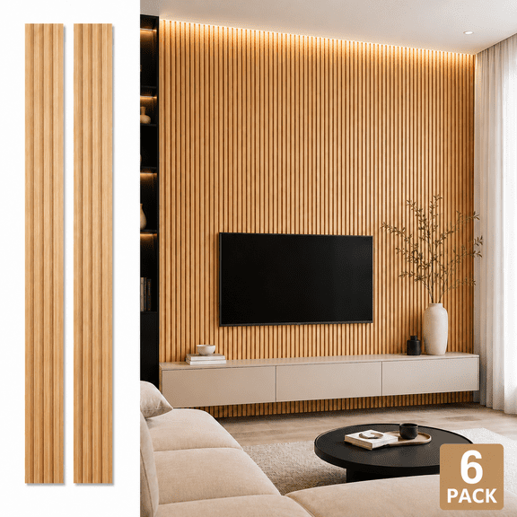 Yeslife 6-Piece 94.49'' x 5.7''x 0.67'' Solid Wood Slat Wall Panels for Interior and Ceiling Decor,22.44 Sq.ft/Case,Oak