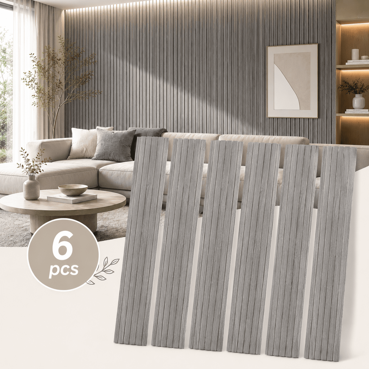Yeslife 6 pcs Slat Wall Panels, 94.49 x 7.44 in, Ash MDF, 3D Decorative Design for Interior Walls and Ceilings