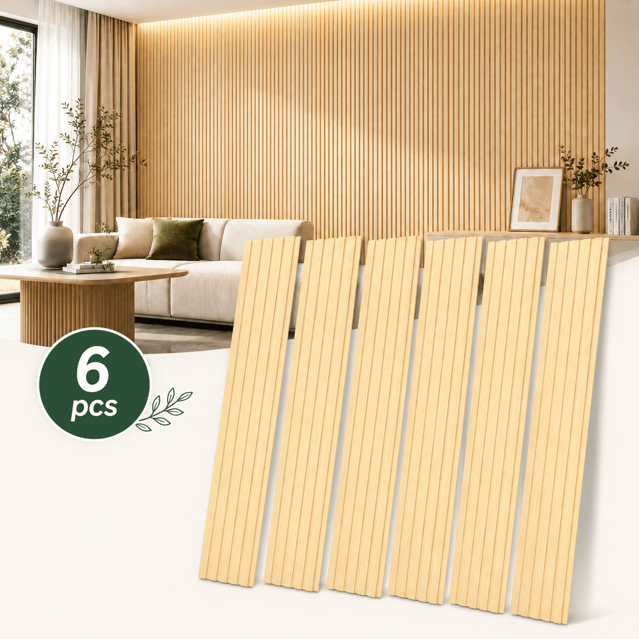 Yeslife 6 pcs Slat Wall Panels, 94.49 x 7.44 in, Oak MDF, 3D Decorative Design for Interior Walls and Ceilings