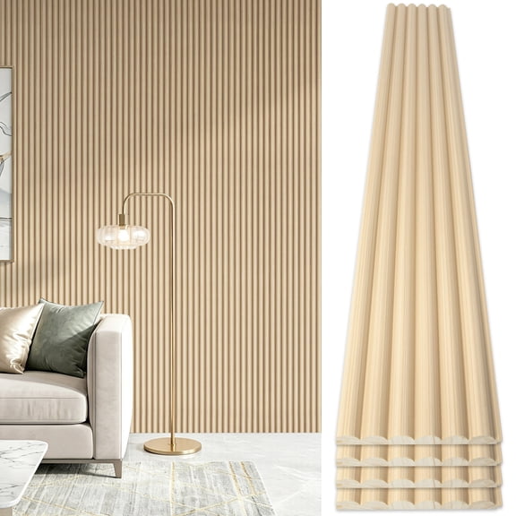Yeslife Fluted Wood Wall Panels, 94.49 x 5.71 in, 6-Pack, Solid Wood Core with Textured PVC Wrap, 3D Decorative Wall Paneling, Ashtree