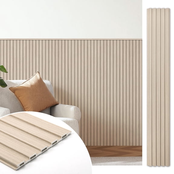 Yeslife WPC Wood Slat Wall Panels, 48 x 6.3 in, 16-Pack, 3D Wood Grain Decorative Wall Paneling, Oak