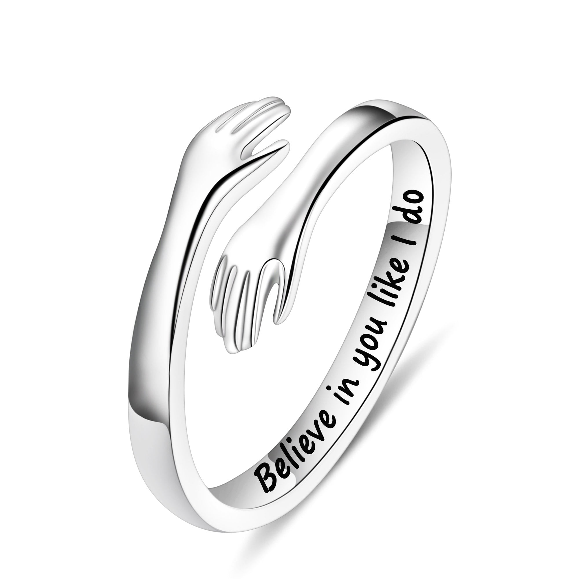 Turandoss S925 Sterling Silver Hug Promise Rings for Girls - Inspirational Hug Ring Jewelry for Teens & Women - Birthday Gifts