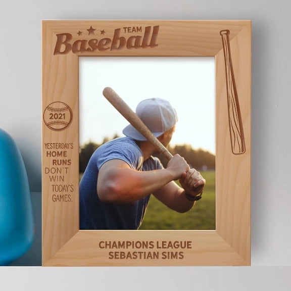 Yesterday's Home Runs Don't Win Today's Games Personalized Wooden Frame 8" x 10" Brown (Vertical)