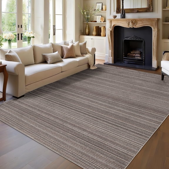Yesurprise 10'x13' Brown Modern Stripe Area Rugs - Washable, Non-Slip, Stain Resistant for Living Room & Home Office