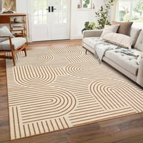 Yesurprise 10'x13' Modern Abstract Area Rugs - Rainbow Stripe Design, Washable, Non-Slip Low Pile Carpet, Orange