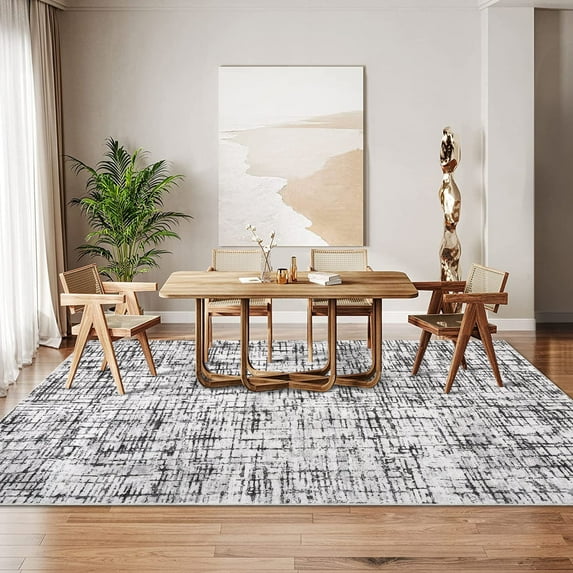Yesurprise 100% Polyester Area Rugs - 9x12ft, 350Gsm Velvet, Pearl Velvet Cotton Tpr, Washed Folding Backing, Abstract Design, Grey Color