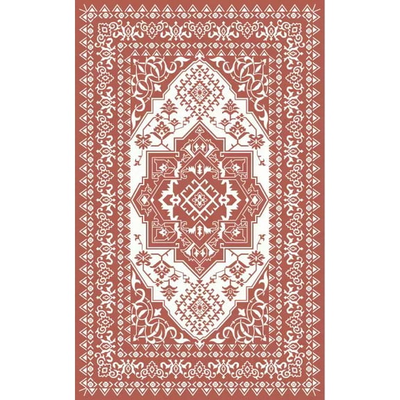 Yesurprise 10ft Vintage Medallion Outdoor Reversible Area Rugs, Waterproof Plastic Straw Mat for Patio/Camping, RedWhite