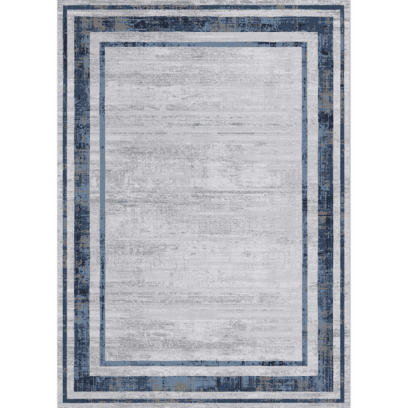 Yesurprise 1150Gsm Pearl Velvet Washed Back Folding Printed Carpet - Som-Modern-Mottled Border - Navy Blue - 9x12ft (274x366cm)