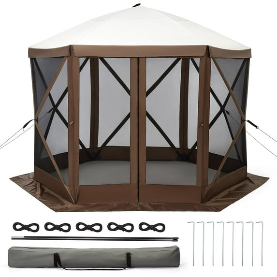 Yesurprise 12.5x12.5FT 6-Sided Pop Up Gazebo Tent Waterproof UV Protected Screen Tent Portable Camping Canopy Sun Shelter with Carry Bag Guy Ropes & Stakes for Camping Outdoor Party Backyard