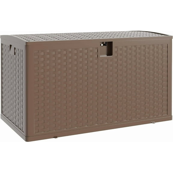 Yesurprise 120Gallon Brown Resin Deck Box Outdoor Storage Box Waterproof Lockable Patio Deck Box For Package Delivery Outside Storage Box Container