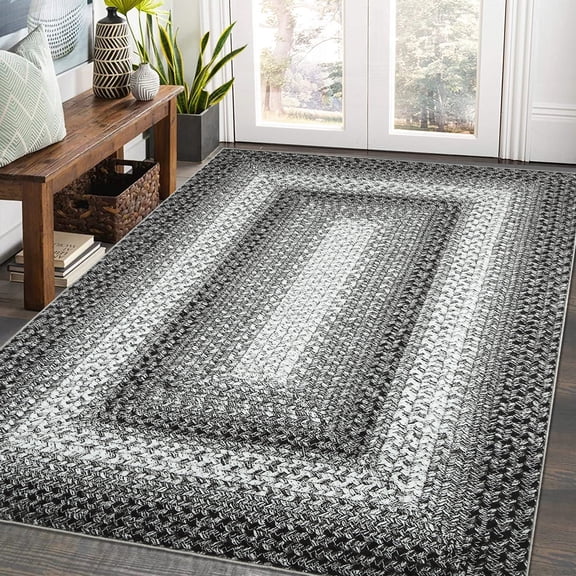Yesurprise 152*213cm 5x7 Washable Area Rugs, Braided Printed Area Rugs, Modern Indoor Floor Carpet, Rustic Accent Area Rugs, Low Pile, Non-Slip Area Rugs for Living Room, Bedroom, Gray Ash